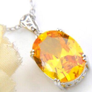 Yellow Citrine Oval Pendant Necklace 925 Sterling Silver Plated